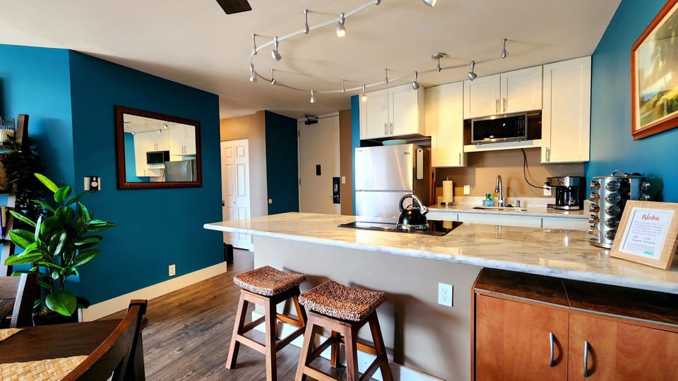 The kitchen is equipped with everything you need to prepare meals. 
