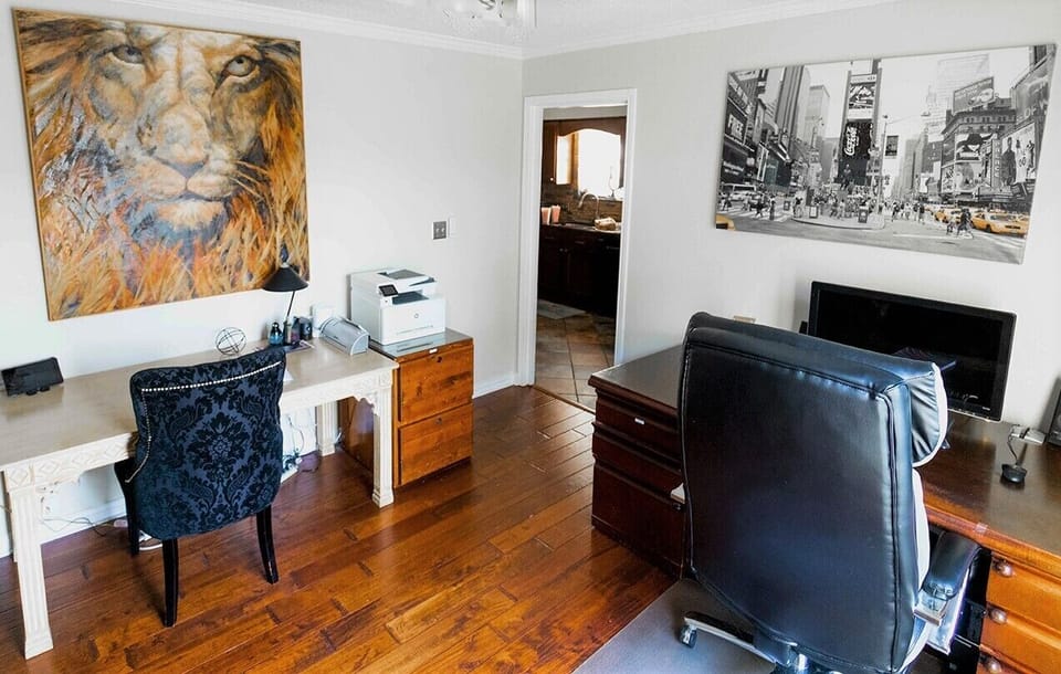 Office ties into kitchen 