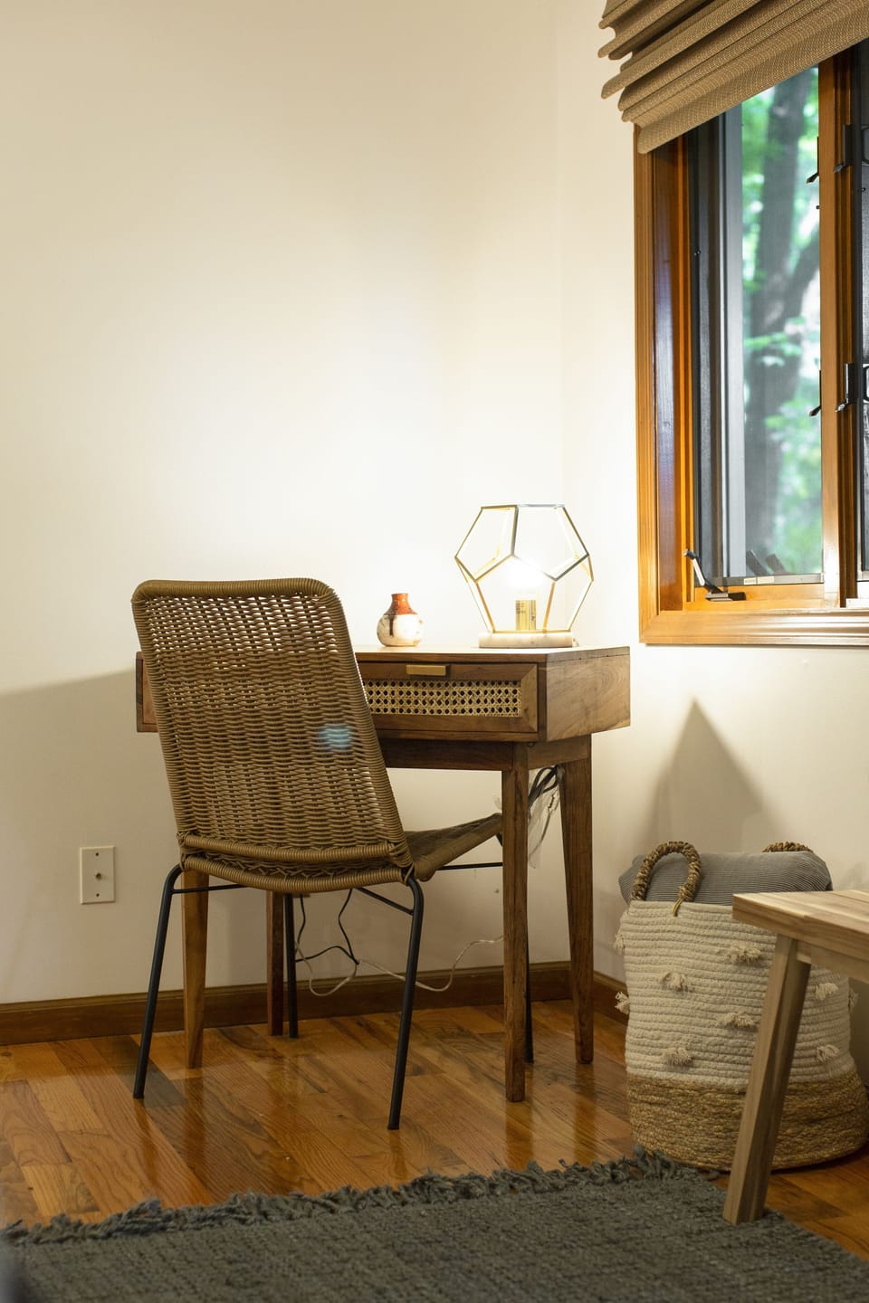 A work desk in the primary bedroom.