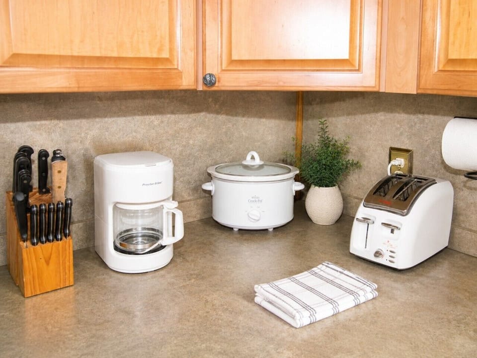 Drip coffee maker, crock pot and toaster
