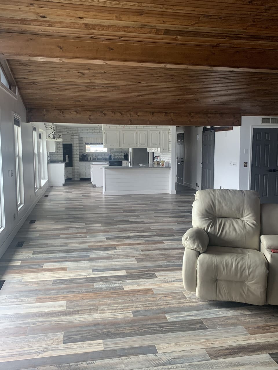 Open living room into kitchen 