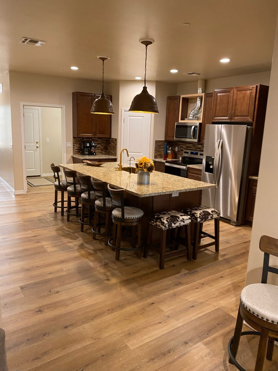 Kitchen with island that seats 7. 