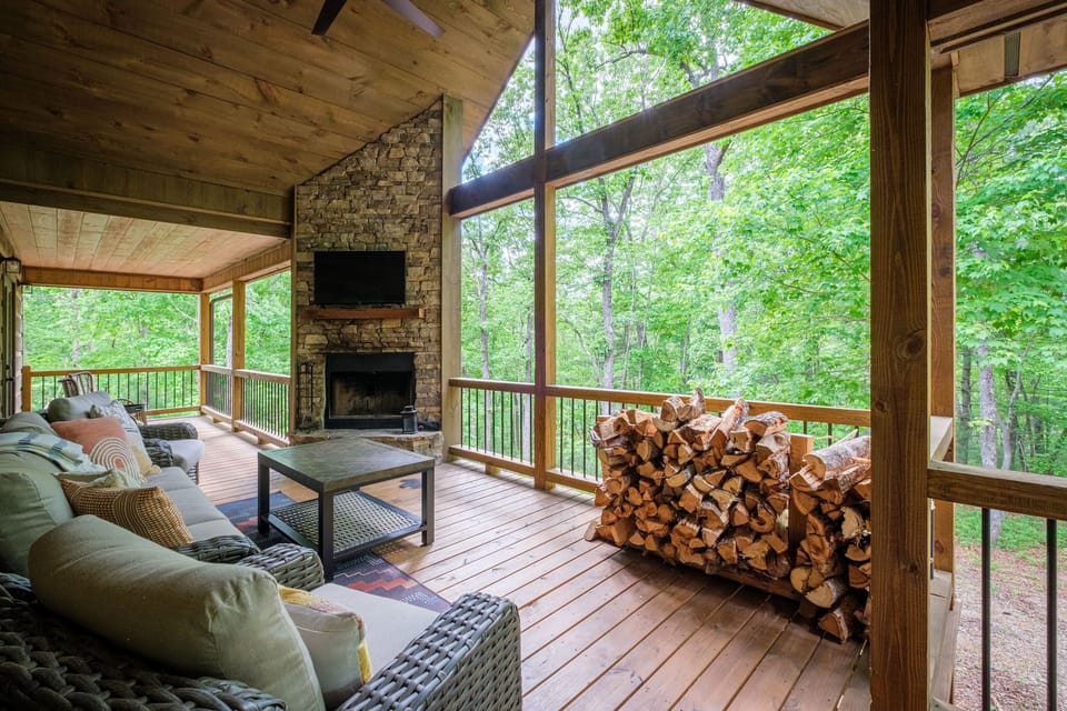 Outdoor fireplace- pour a glass of wine, watch a movie and make s'mores