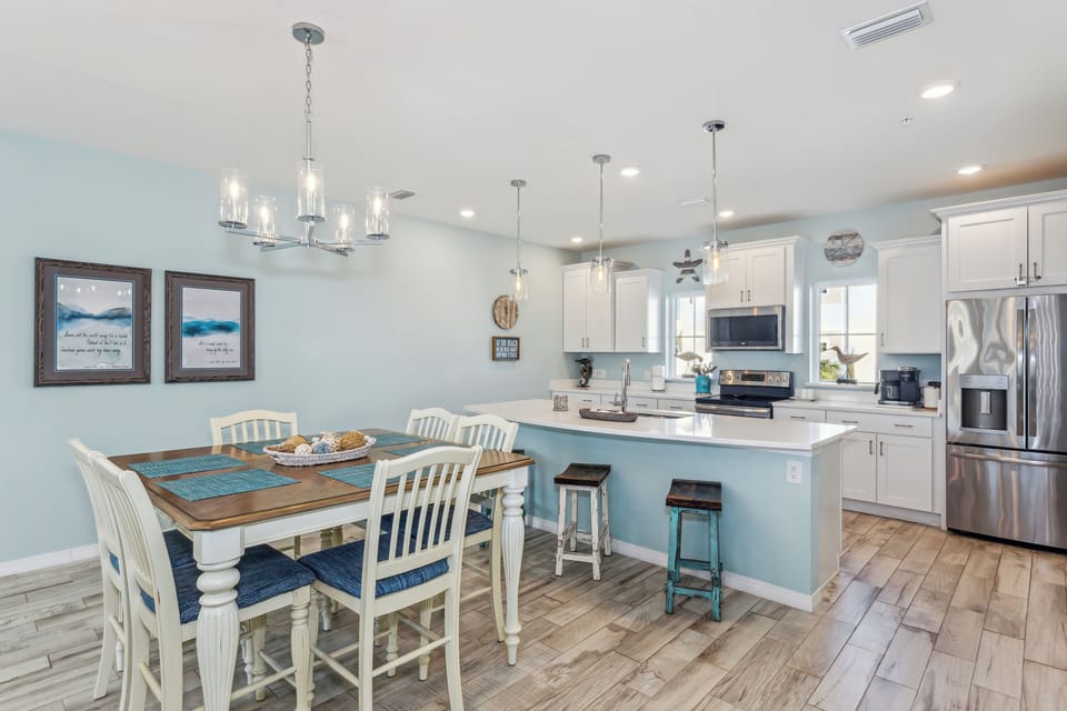 Dining table with center island.