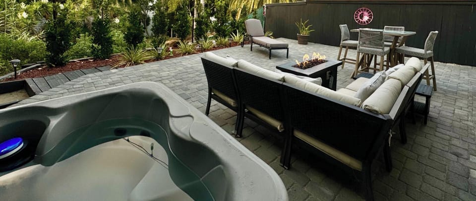 Peaceful, beautiful terraced backyard overlooking the canyon