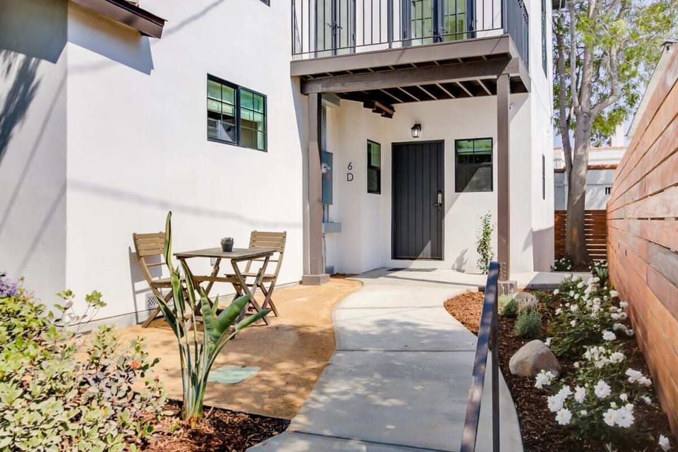 a patio with bistro set