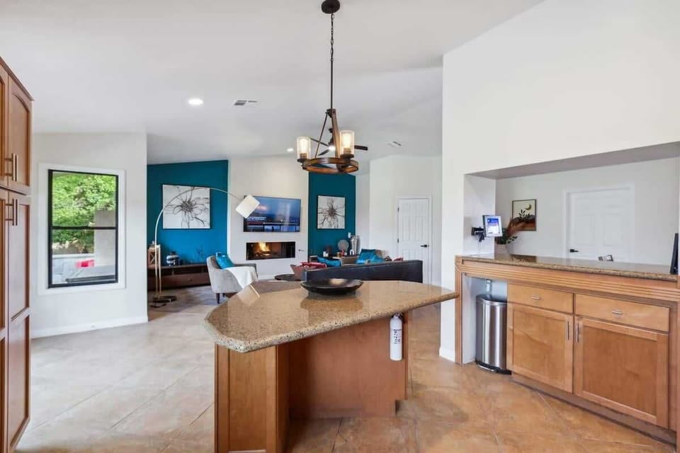 Kitchen island and open layout to living room