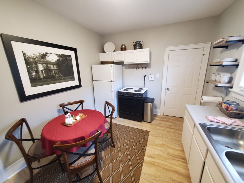 House provides a full side fridge and oven