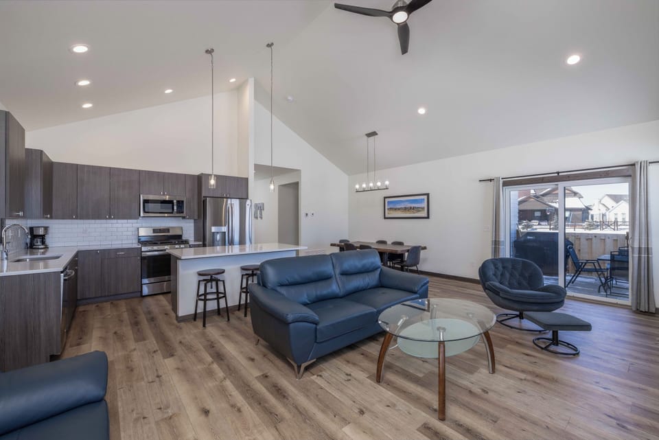Great room w/ kitchen and dining room.
