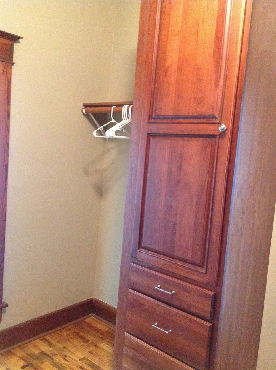 Closet area with spare linens for the queen hide-a-bed. First bed room