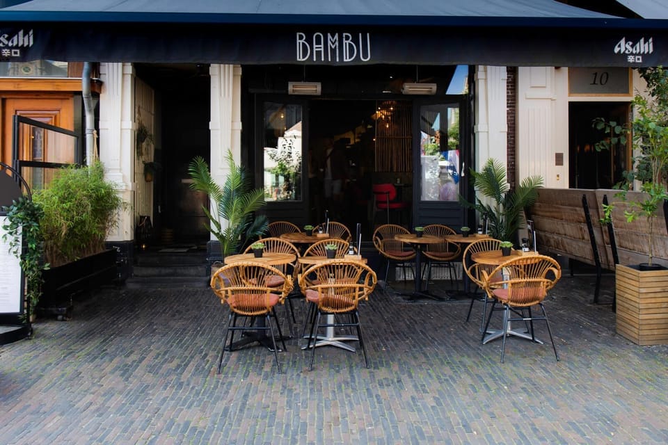Bambu restaurant, terrace and hotel entrance to give you a warm welcome