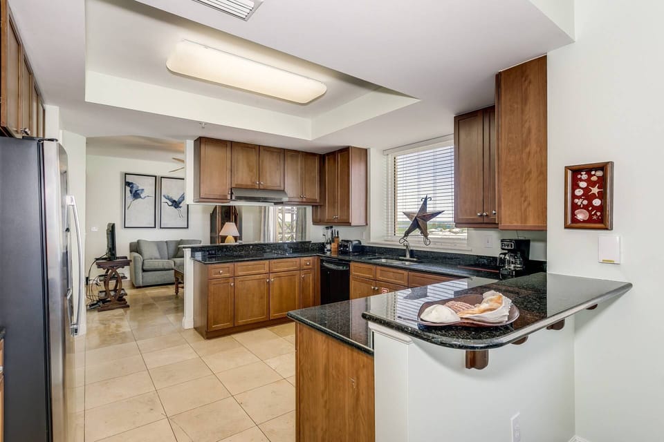 The kitchen is stocked with everything you'll need