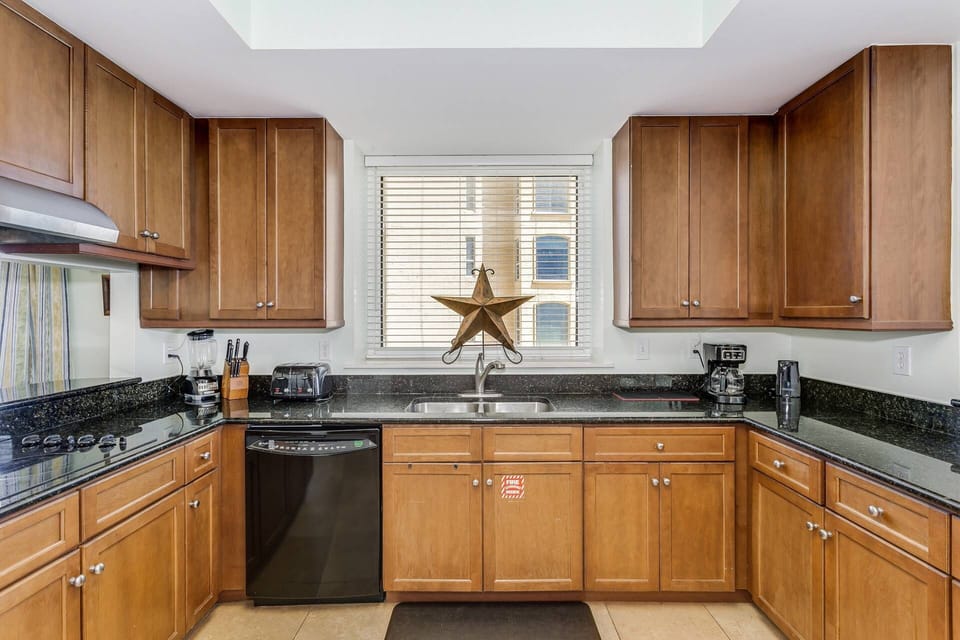 The kitchen is stocked with everything you'll need morning, noon and night!