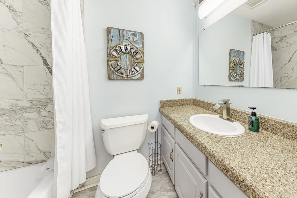 Newly remodeled bathroom: Bathroom 2 has a shower/tub combo.
