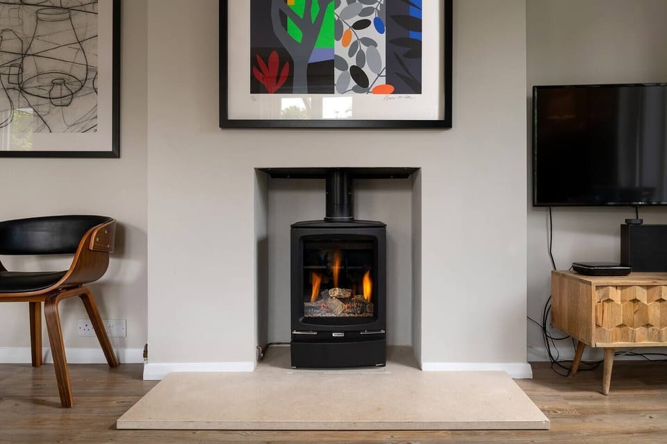 Gas stove for cosy evenings by firelight.