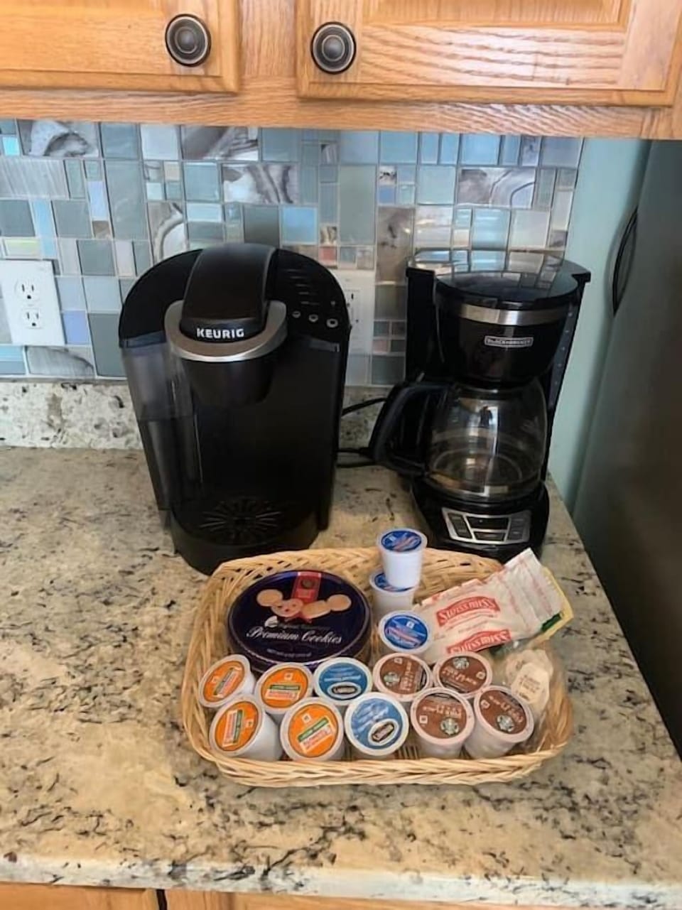 Enjoy a drink of coffee with complimentary biscuits