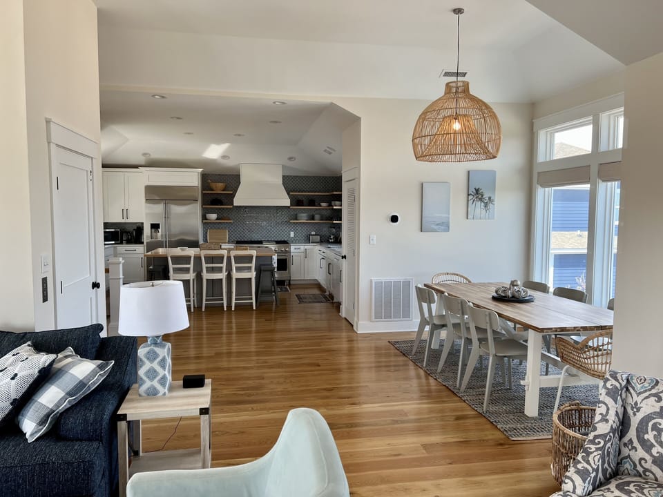 Kitchen and dining table with seating for 8