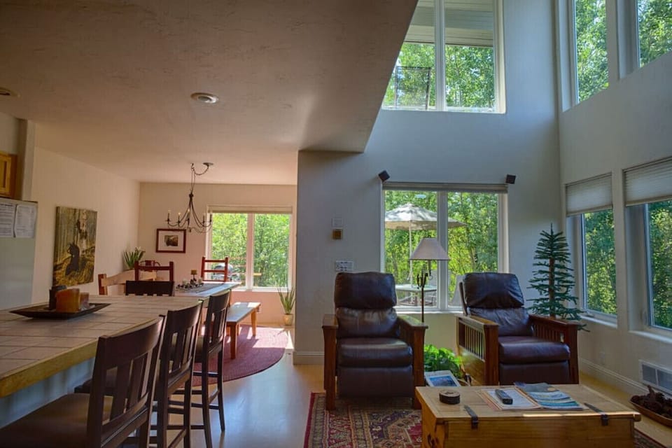 View of living room and dining area