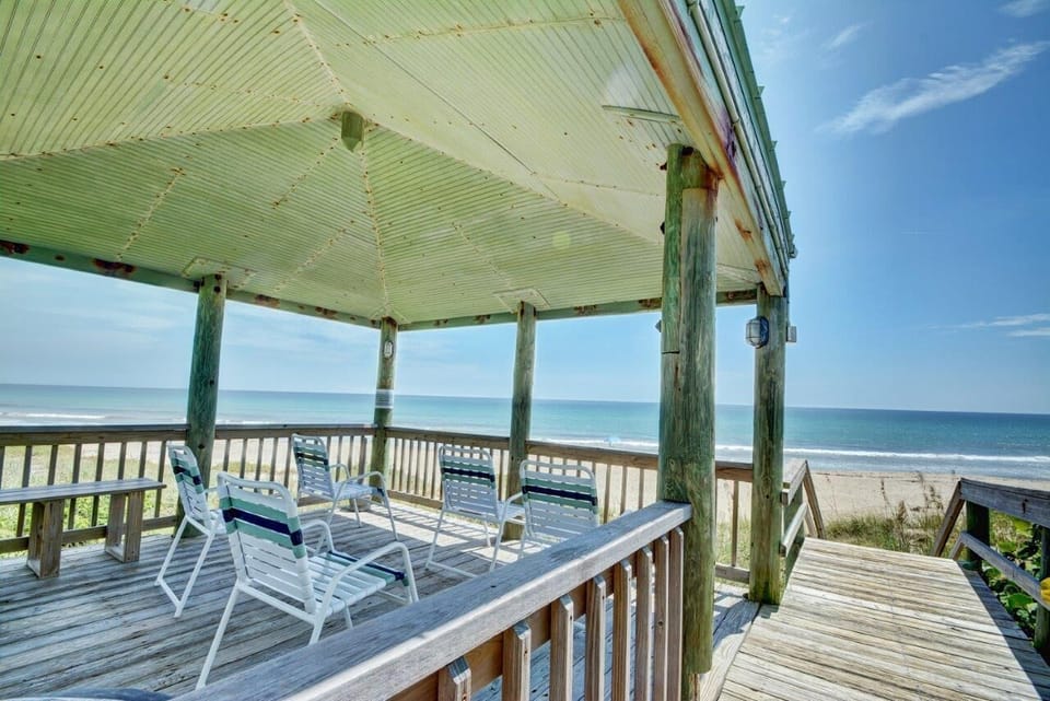 Covered gazebo on walkway to private Ocean beach