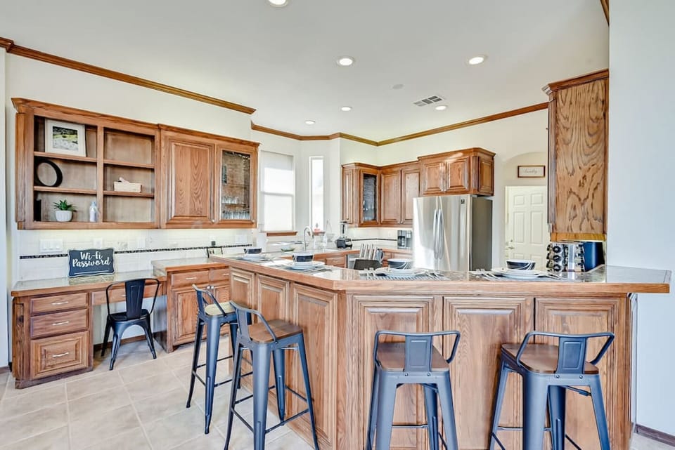 Kitchen with bar top seating for 4