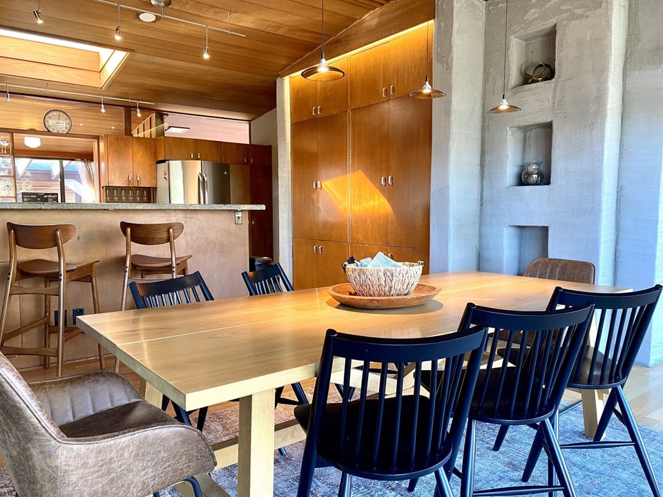 Eight person dining table welcomes your meals.