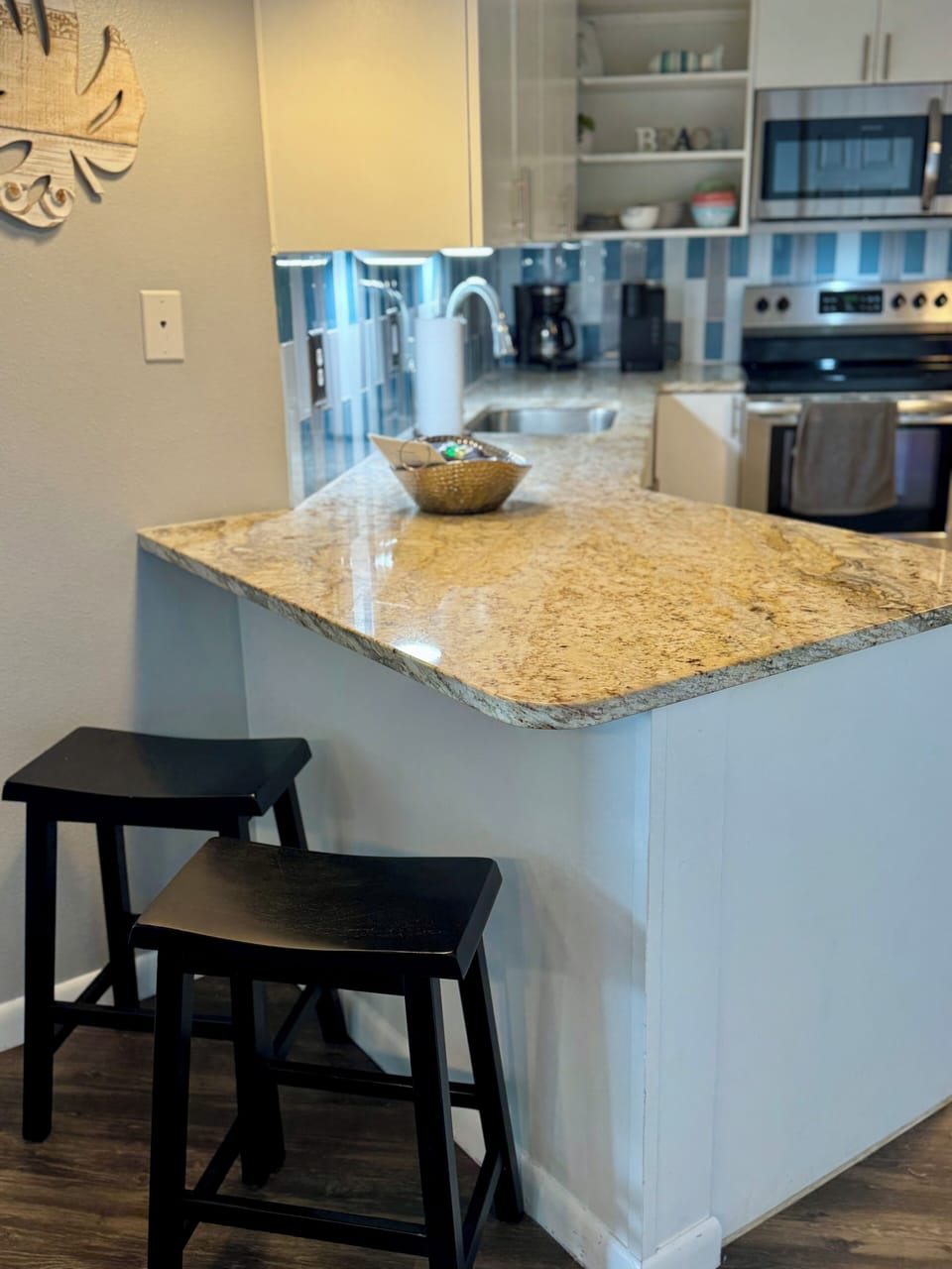 Additional seating at the kitchen counter. 