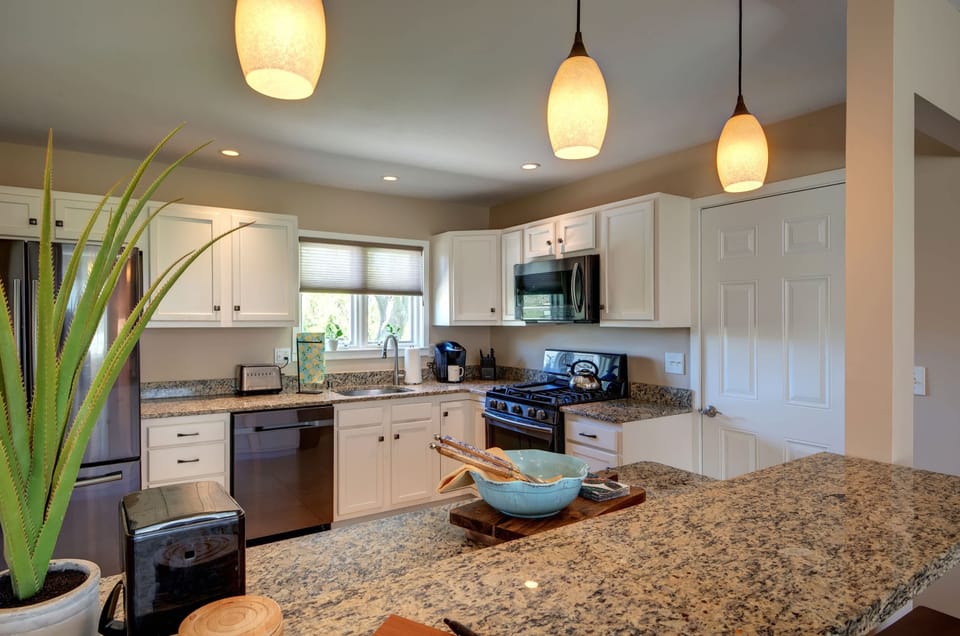 View of kitchen from peninsula seating