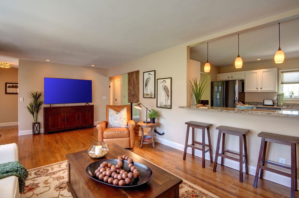 Large 65" smart television in living room