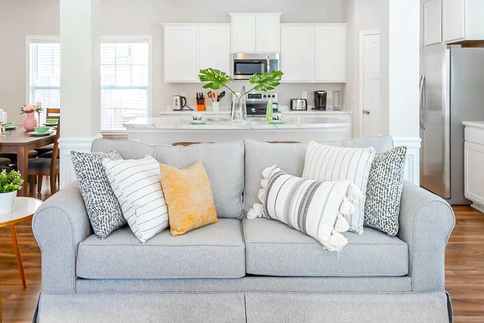 Plenty of seating, pillows, and blankets for your to kick back and relax. 