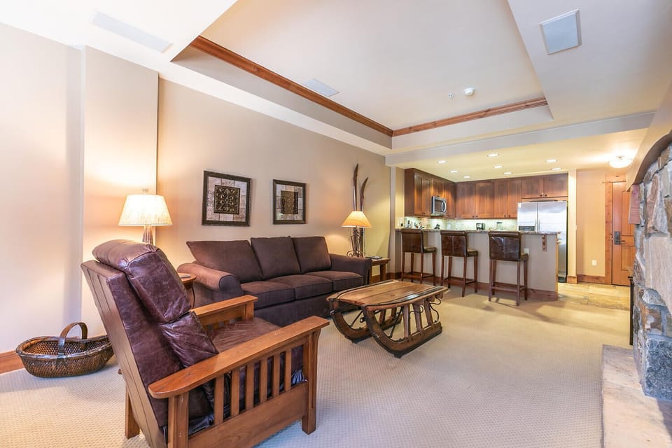 View of the living room from the dining space