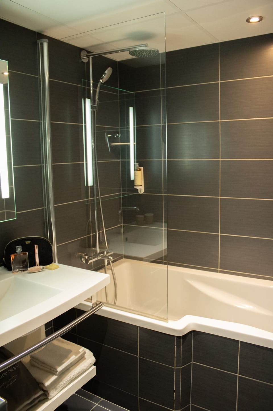 Eco-friendly toiletries, hair dryer, towels