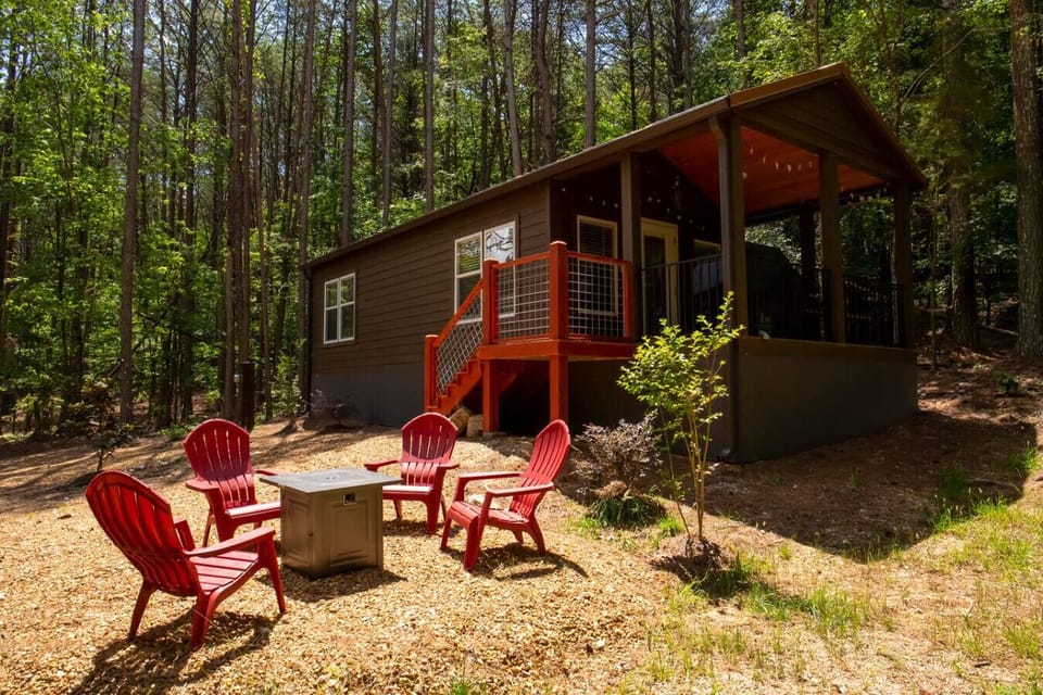 Propane Fire Pit Table below the house.