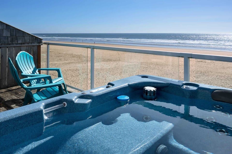 Close-up of the hot tub area overlooking the open shoreline.