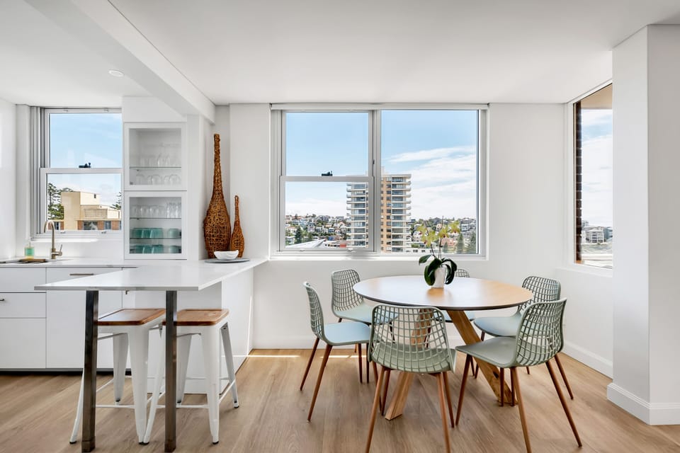 Kitchen and dining area with seating for 6