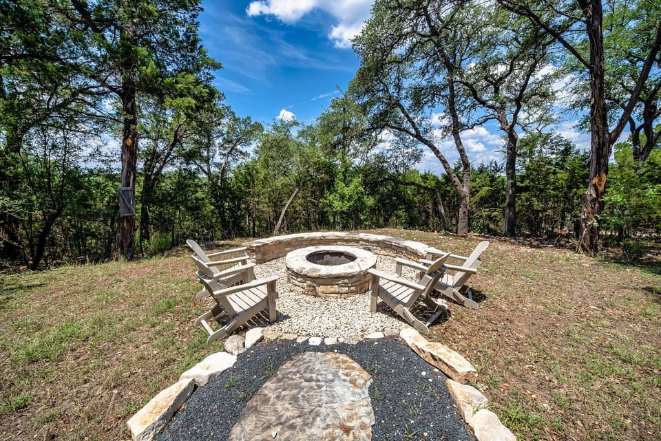 Communal stone fire pit on the property.