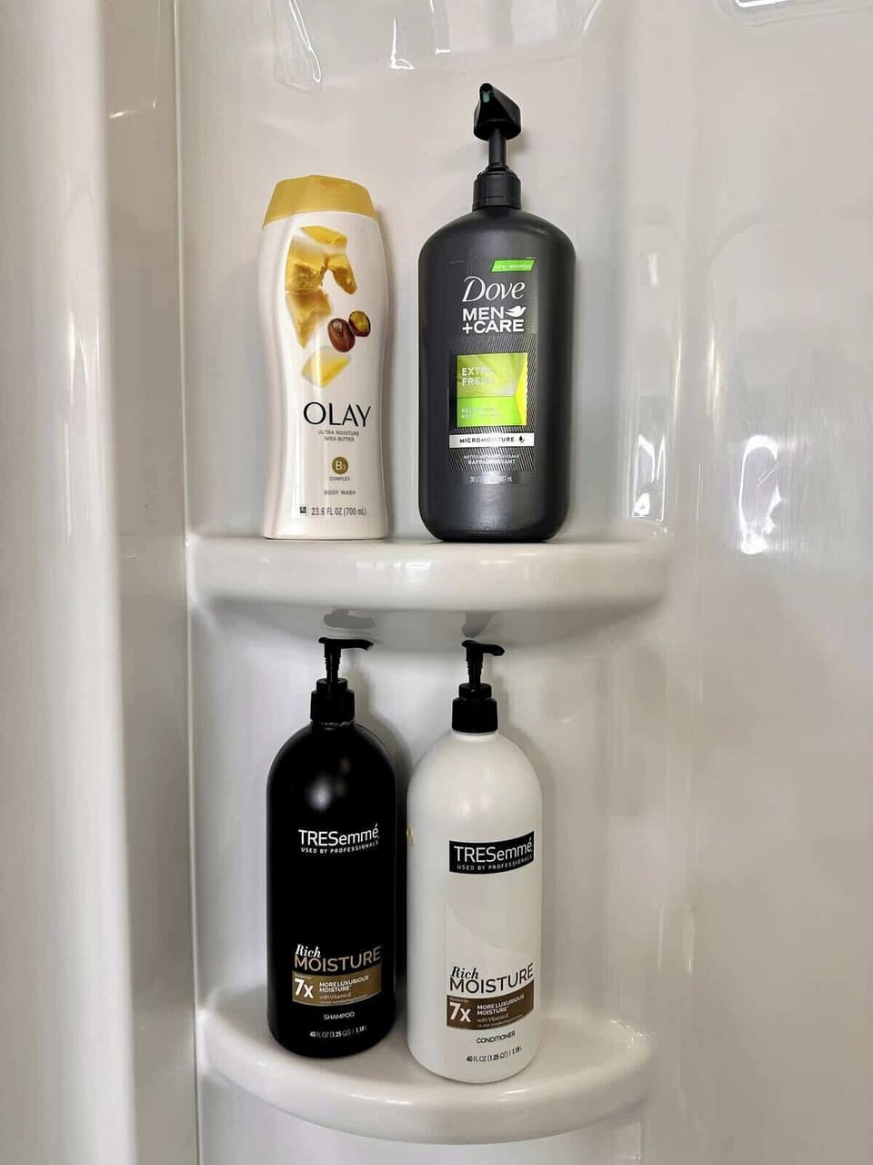 Bathroom shelf with toiletries for guest use
