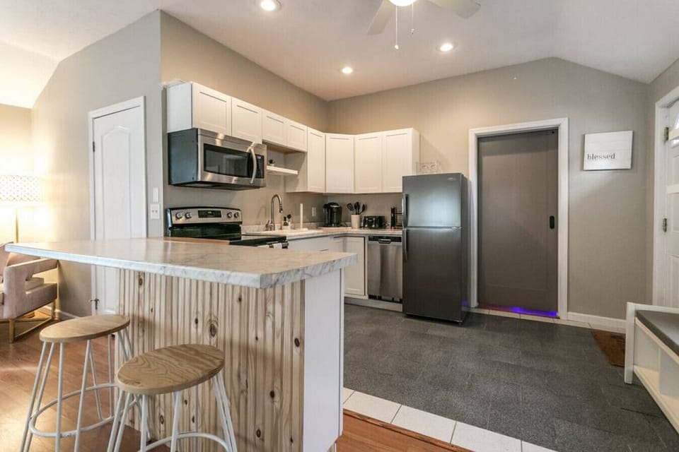 The modern kitchen with a tabletop to prepare meals or just chill