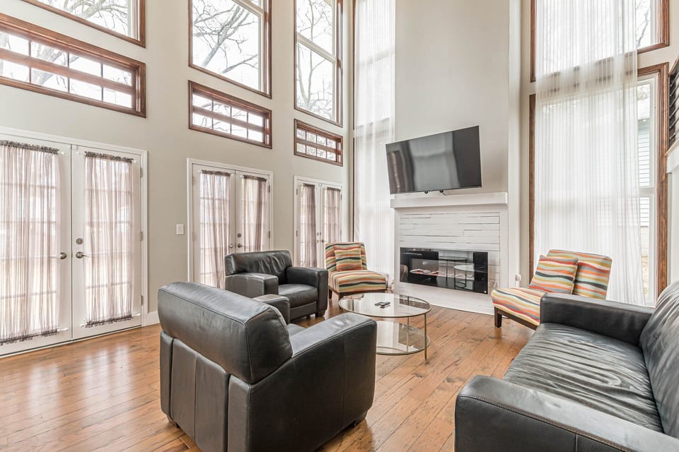 Bring the outside in with 3 sets of french doors