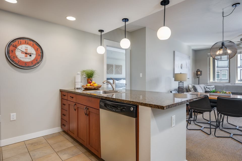 Great lighting in the kitchen and dining areas