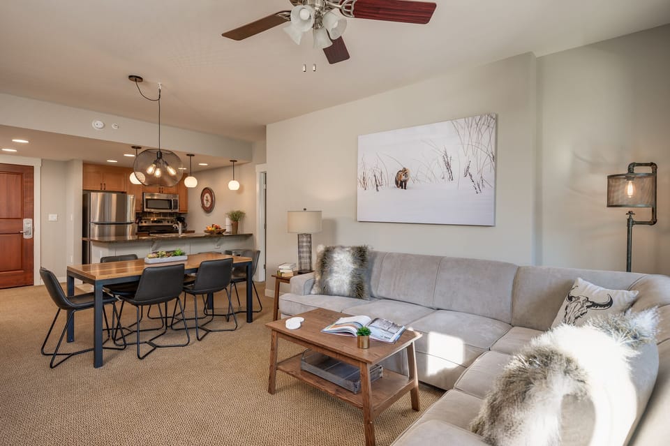 Modern mountain decor sprinkled throughout this spacious condo
