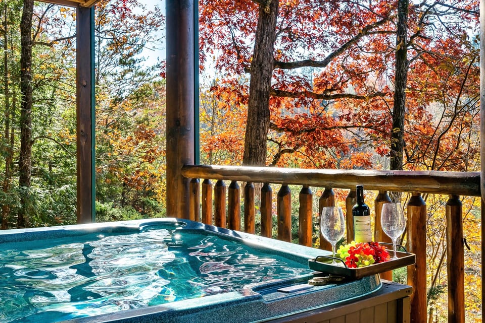 Relax away in the hot tub located perfectly for you to enjoy the lovely views. 