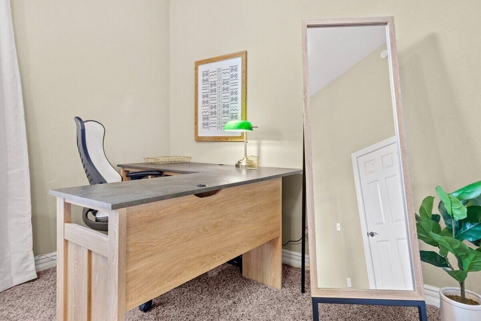 The upstairs King bedroom is spacious and complete with a full desk.