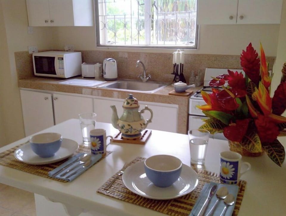 Kitchen/breakfast bar with fridge gas stove microwave blender & washing machine
