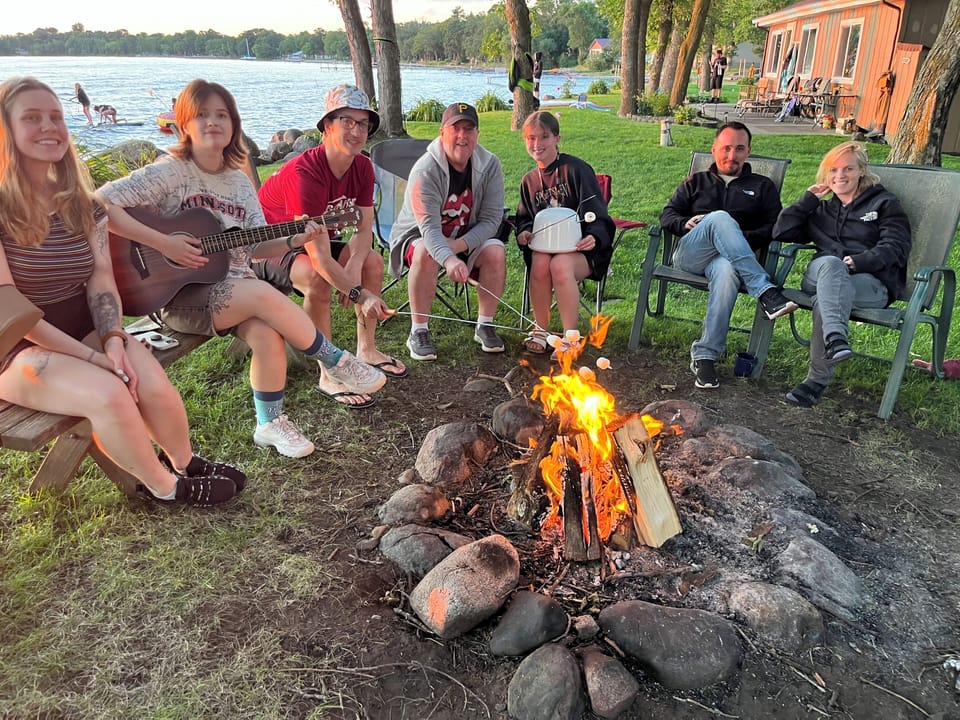Making s’mores around the fire pit 