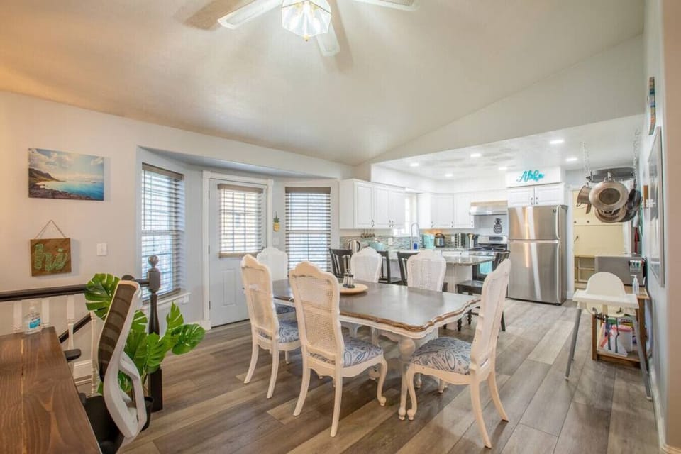 Open dining area flows seamlessly into the kitchen.
