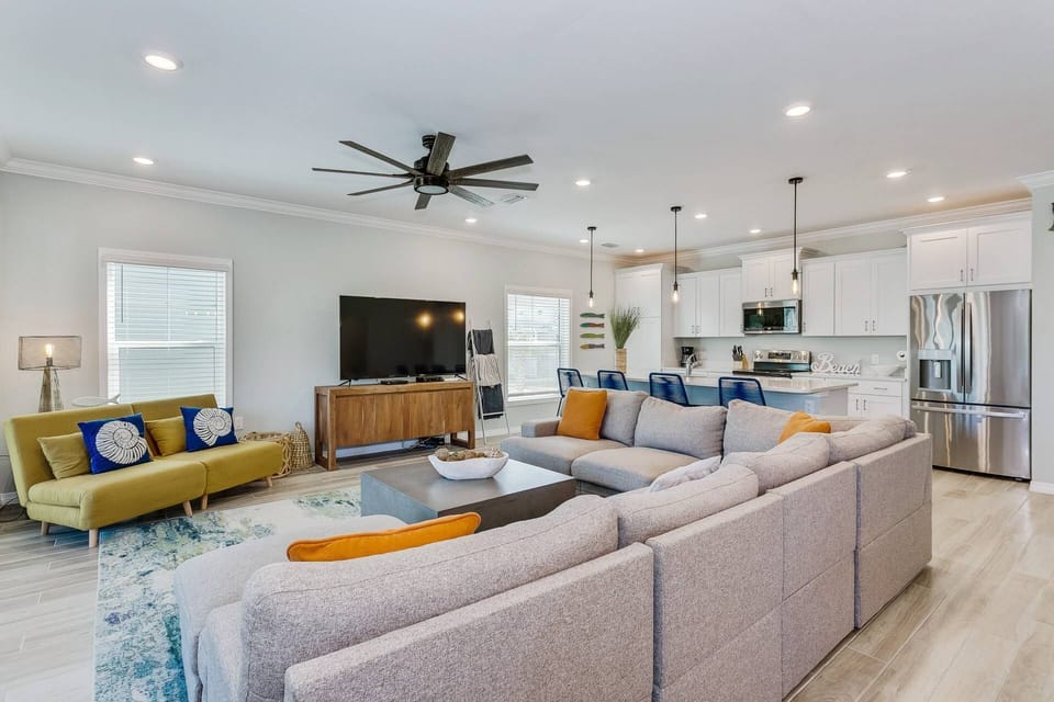 Watch your favorite movie or game on the large flat screen tv in the living area