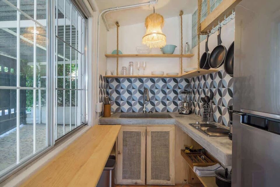 Fully equipped beach house kitchen with modern appliances