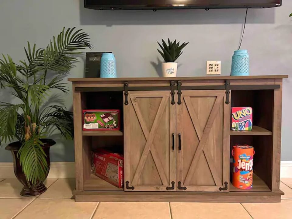 Entertainment center with family games.