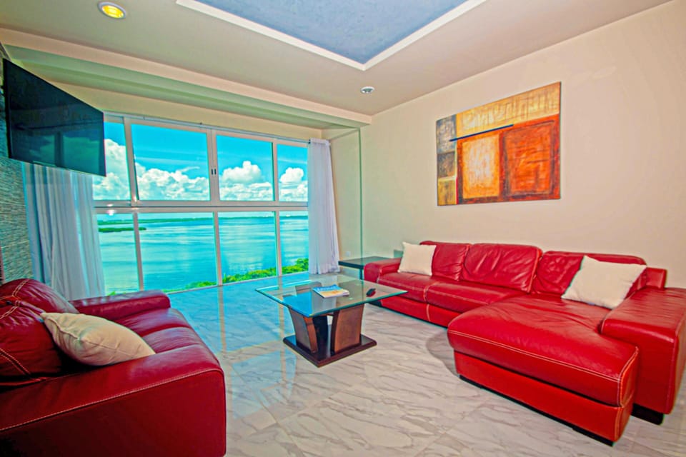 Penthouse 3 of 4:  Living Room Area with Wonderful Lagoon View