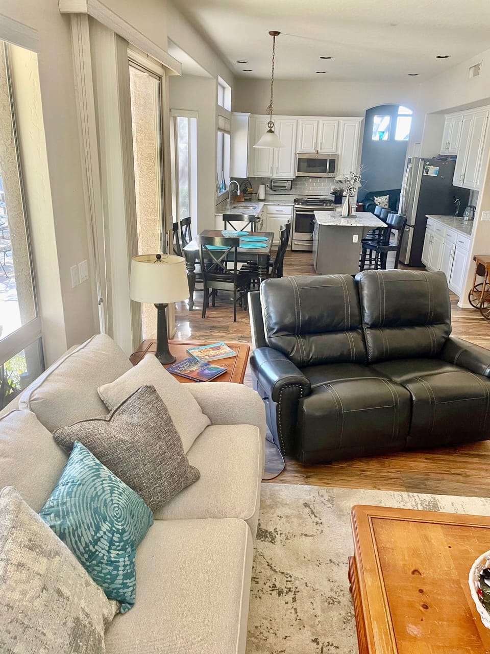 Open floor plan - kitchen, dining and family room - entire length of house